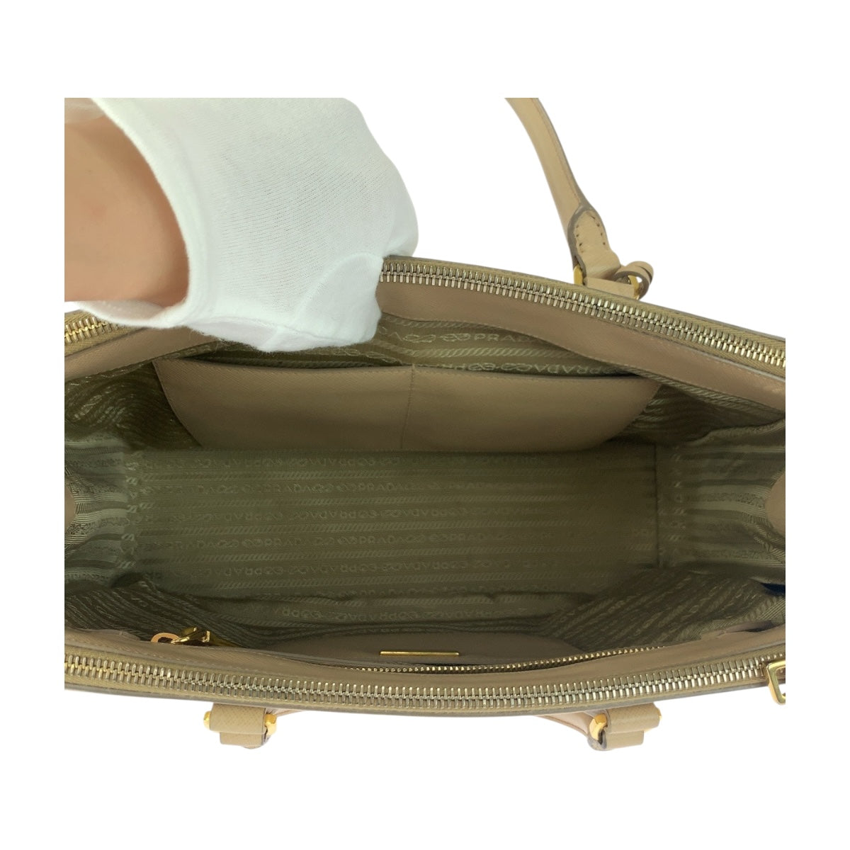 PRADA Shoulder Bag BN2674 leather beige Safiano Triangle With logo