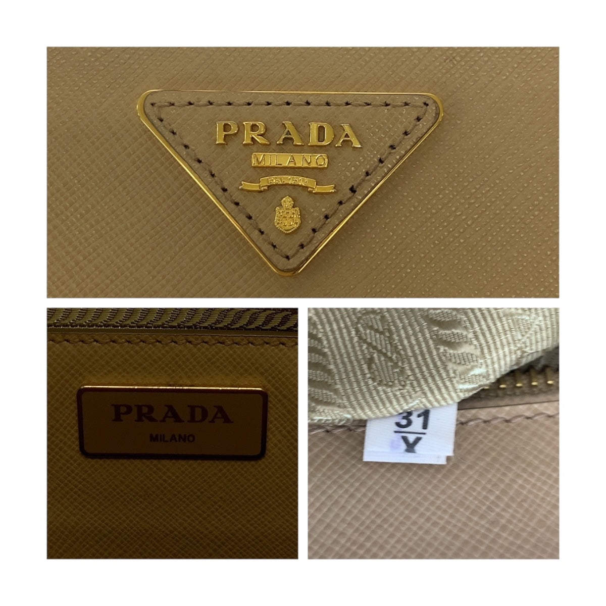 PRADA Shoulder Bag BN2674 leather beige Safiano Triangle With logo