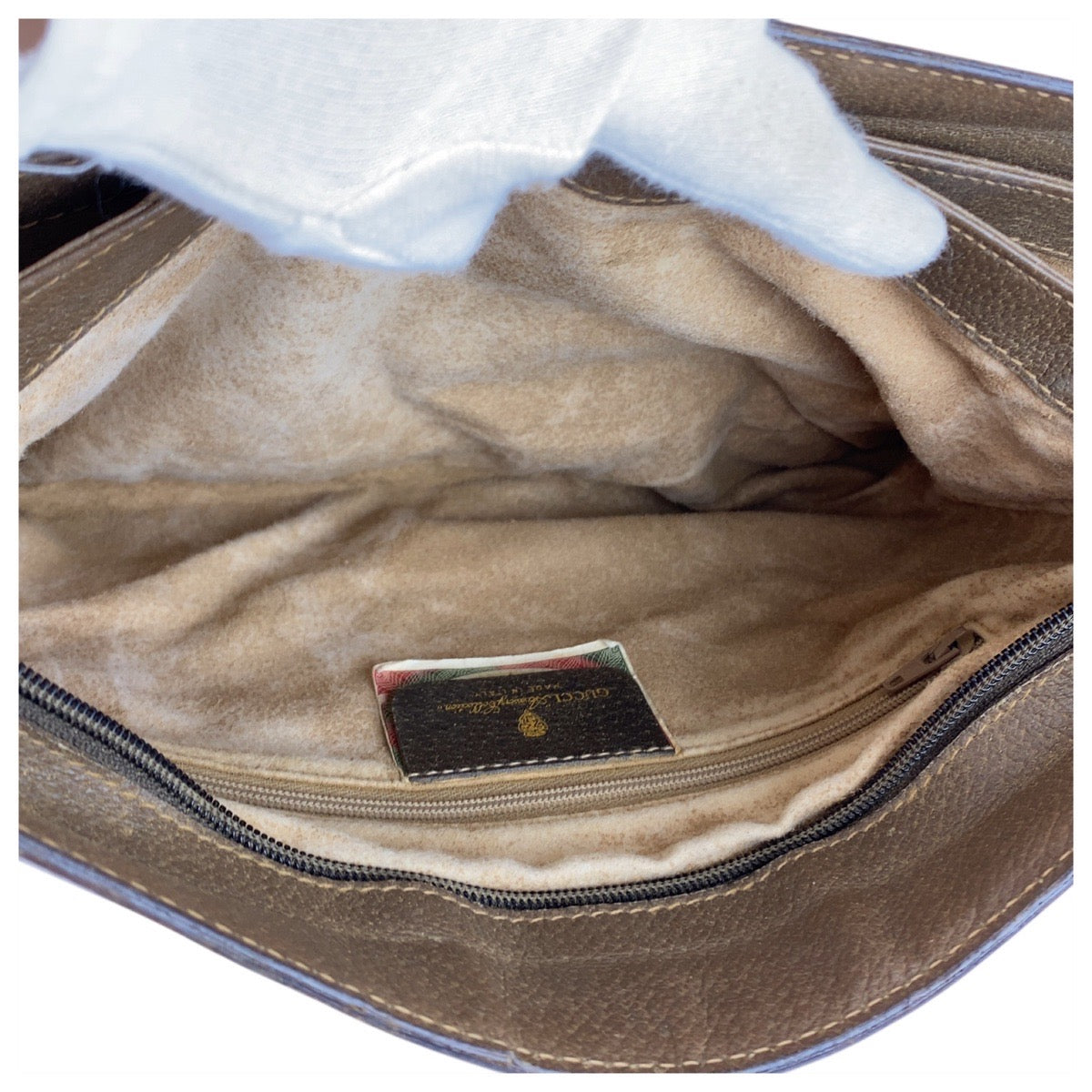 GUCCI Handbag 14 02 013 GG Supreme Canvas Brown Beige Gold Metal Old Gucci Shelly Line