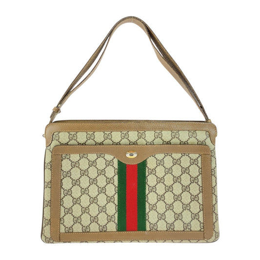 GUCCI Handbag 14 02 013 GG Supreme Canvas Brown Beige Gold Metal Old Gucci Shelly Line