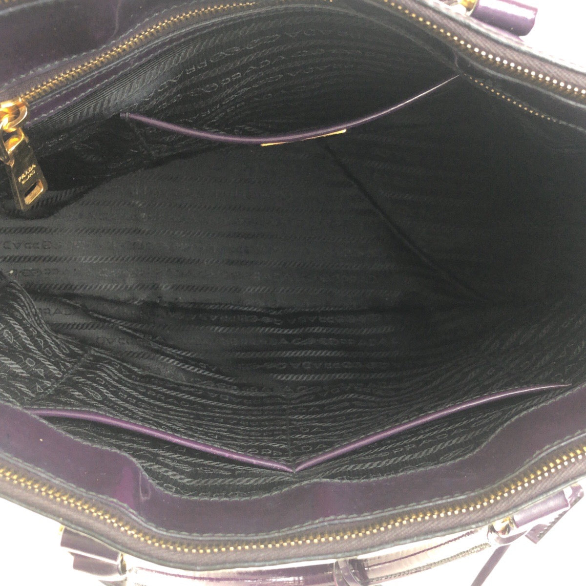 PRADA Tote Bag enamel Purple Gold Metal Galleria Triangle With logo