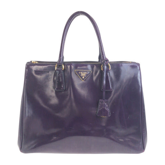 PRADA Tote Bag enamel Purple Gold Metal Galleria Triangle With logo
