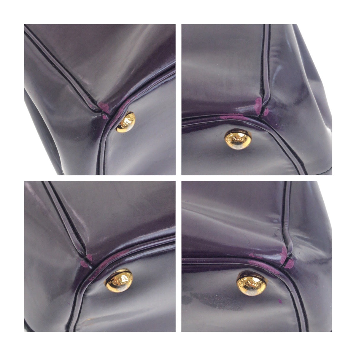 PRADA Tote Bag enamel Purple Gold Metal Galleria Triangle With logo