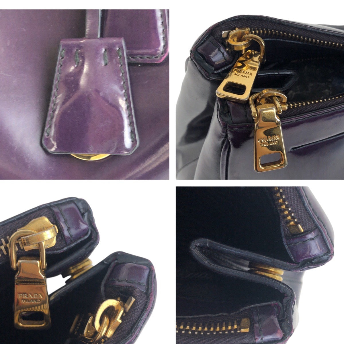 PRADA Tote Bag enamel Purple Gold Metal Galleria Triangle With logo