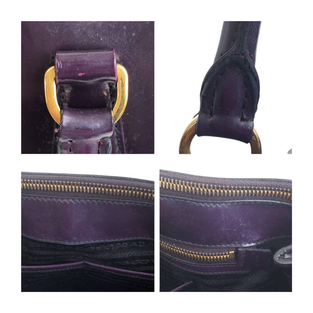 PRADA Tote Bag enamel Purple Gold Metal Galleria Triangle With logo