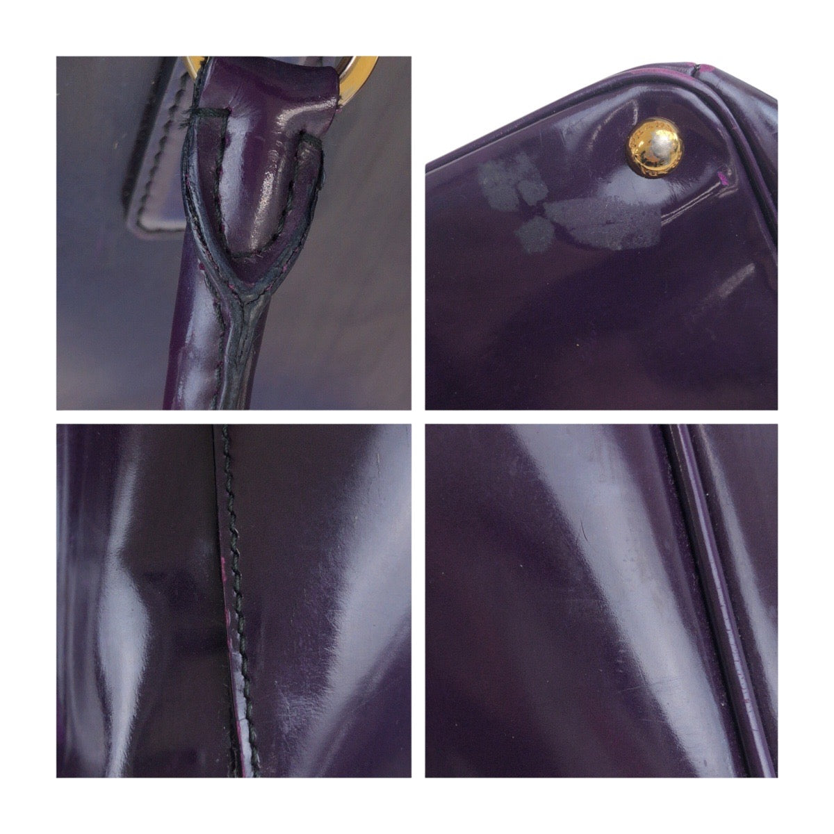PRADA Tote Bag enamel Purple Gold Metal Galleria Triangle With logo