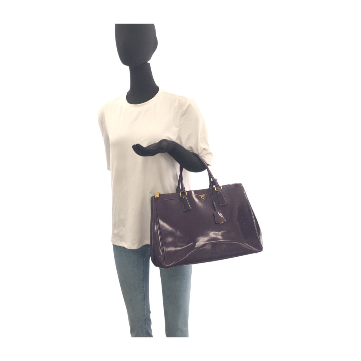PRADA Tote Bag enamel Purple Gold Metal Galleria Triangle With logo