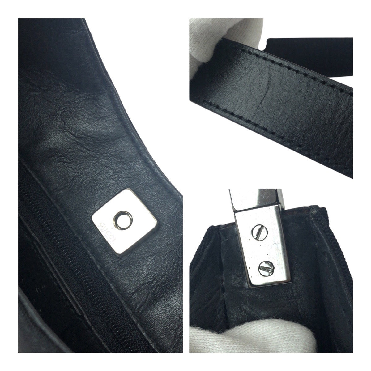 GUCCI Shoulder Bag 001 3767 Nylon Black Silver Metal