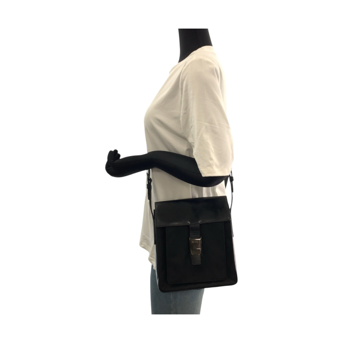 PRADA Shoulder Bag Nylon Black SilverMetal
