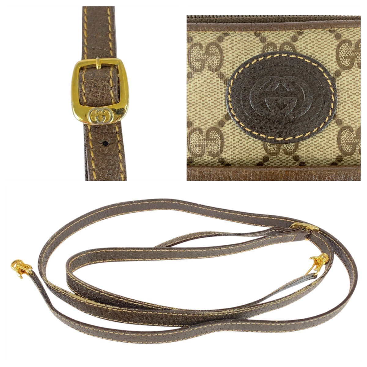 GUCCI Shoulder Bag 004 92 0230 GG Supreme Canvas Brown Beige Gold Metal Old Gucci