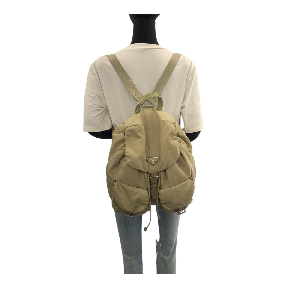 PRADA Backpack Nylon Khaki Silver Test Triangle With logo