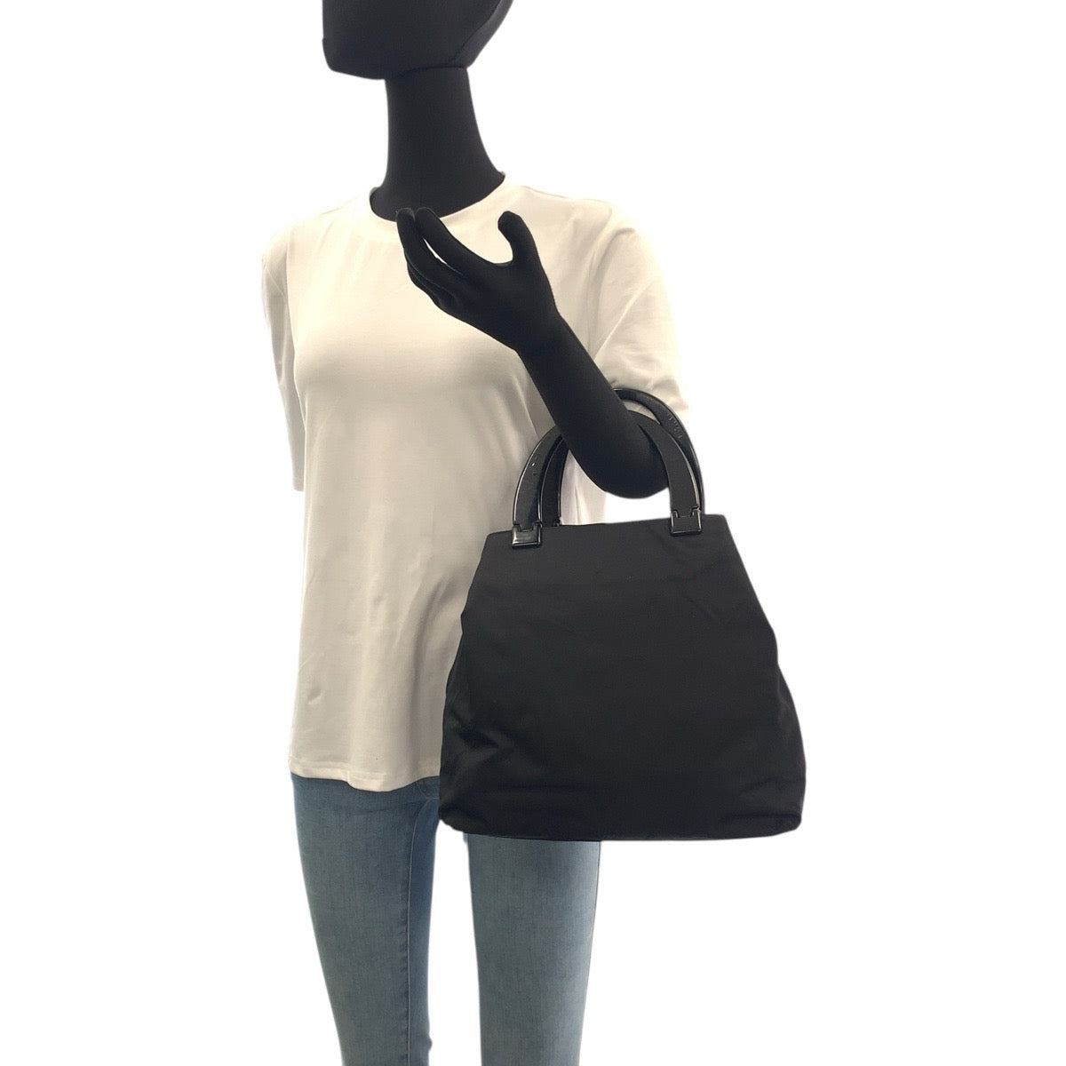 PRADA Tote Bag Nylon Black SilverMetal Test Triangle With logo