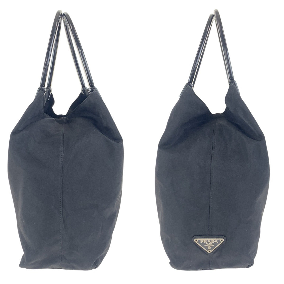 PRADA Tote Bag Nylon Black SilverMetal Test Triangle With logo