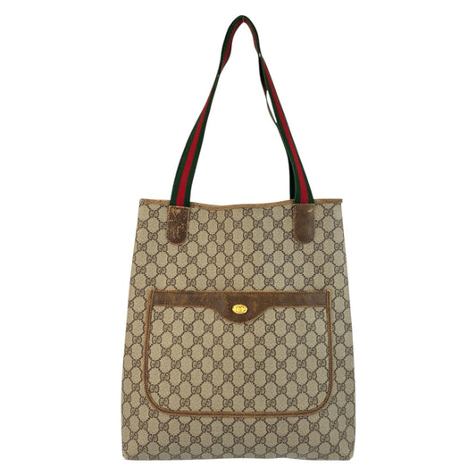 GUCCI Tote Bag 16 002 4487 GG Supreme Canvas Beige Gold Metal Sherry Line Old Gucci