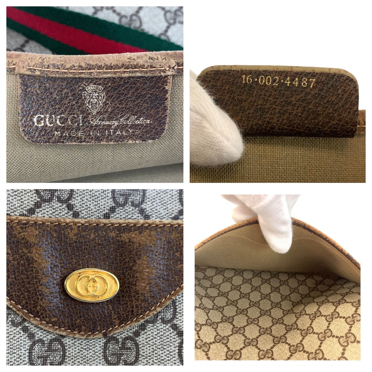 GUCCI Tote Bag 16 002 4487 GG Supreme Canvas Beige Gold Metal Sherry Line Old Gucci