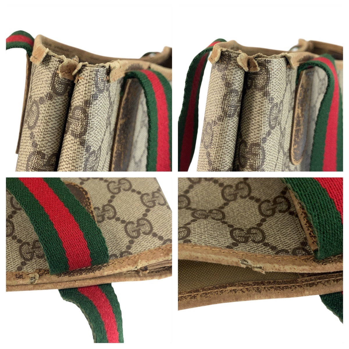 GUCCI Tote Bag 16 002 4487 GG Supreme Canvas Beige Gold Metal Sherry Line Old Gucci