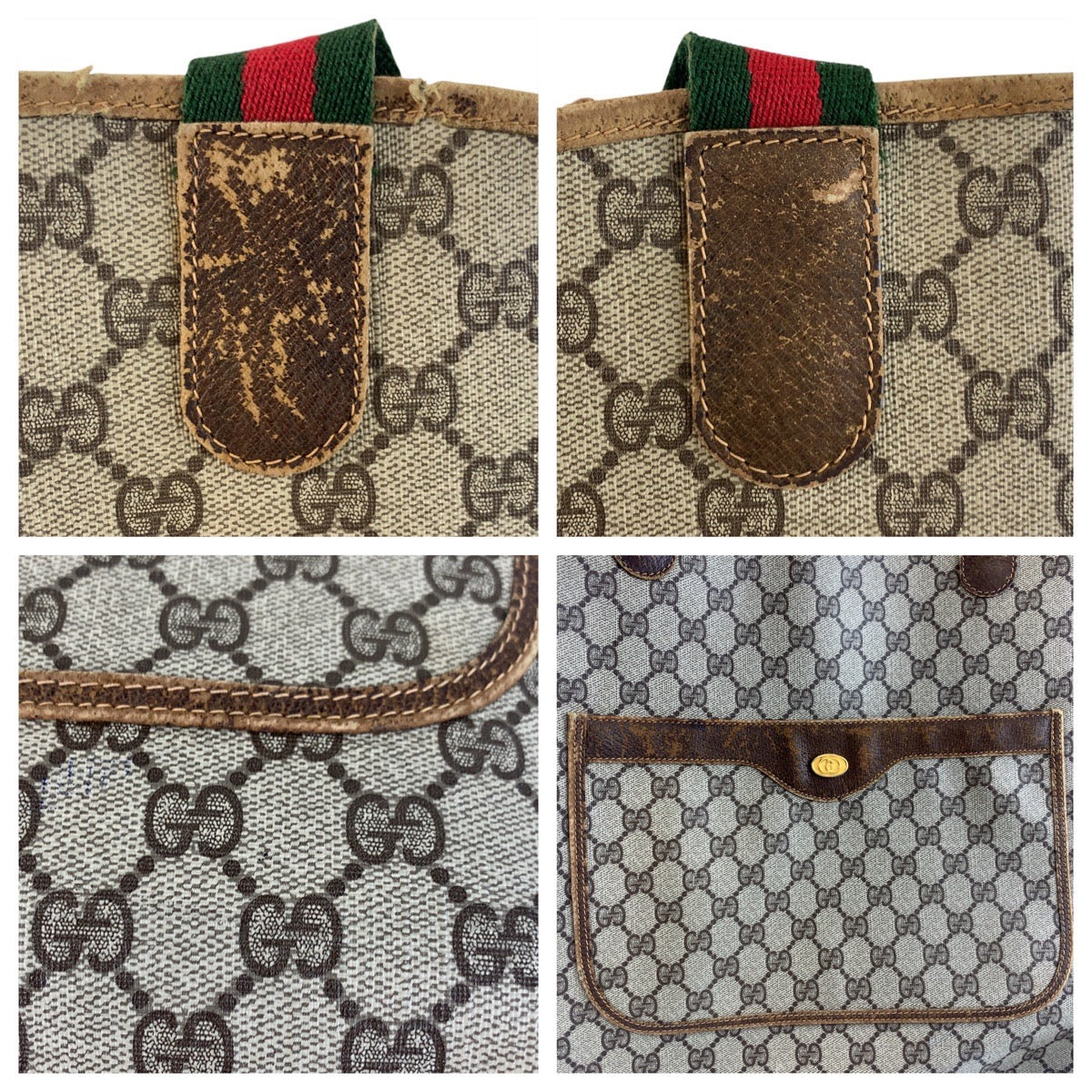 GUCCI Tote Bag 16 002 4487 GG Supreme Canvas Beige Gold Metal Sherry Line Old Gucci