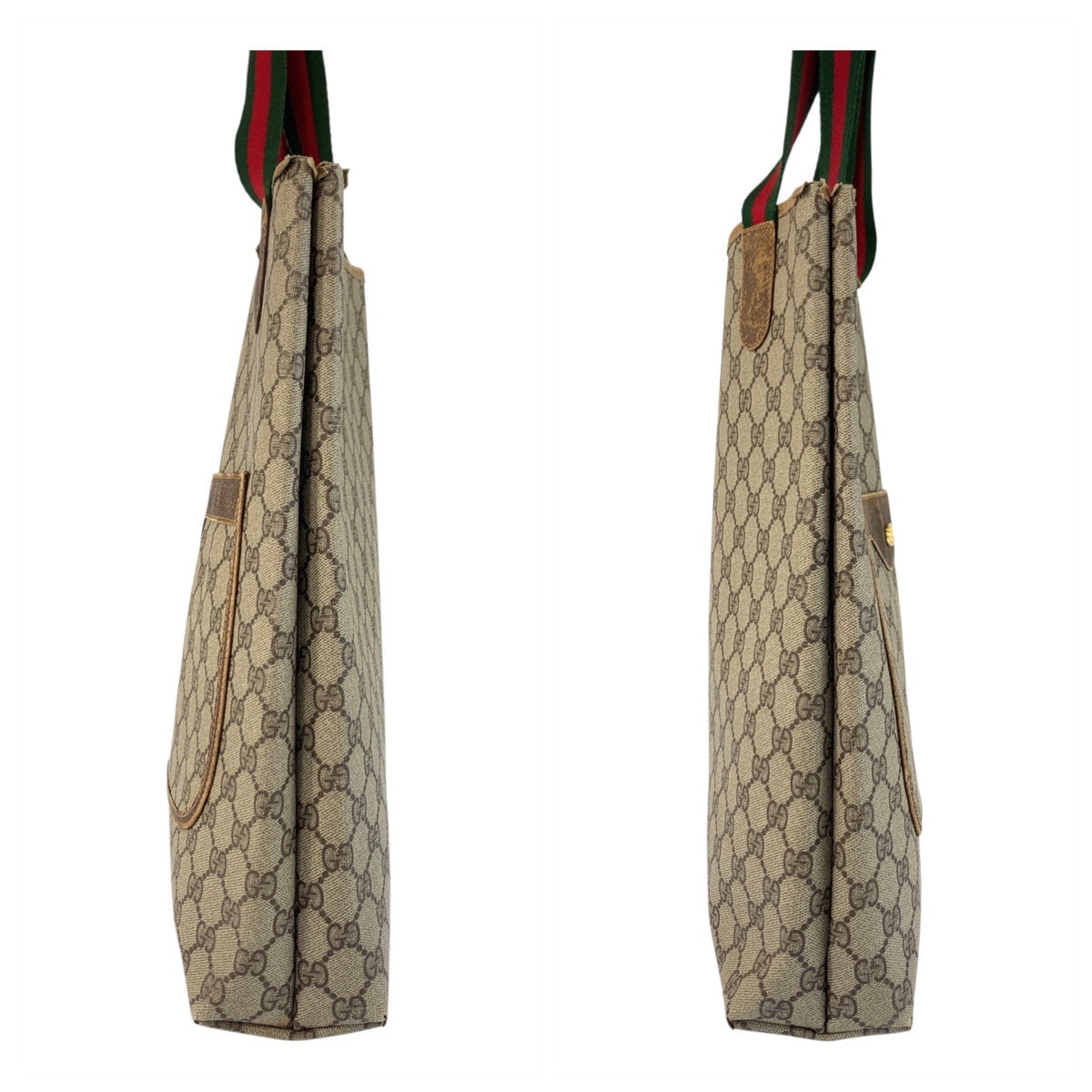 GUCCI Tote Bag 16 002 4487 GG Supreme Canvas Beige Gold Metal Sherry Line Old Gucci