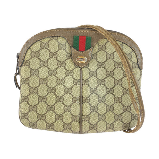 GUCCI Shoulder Bag 904 02 047 GG Supreme Canvas Beige Brown Gold Metal Old Gucci Shelly Line