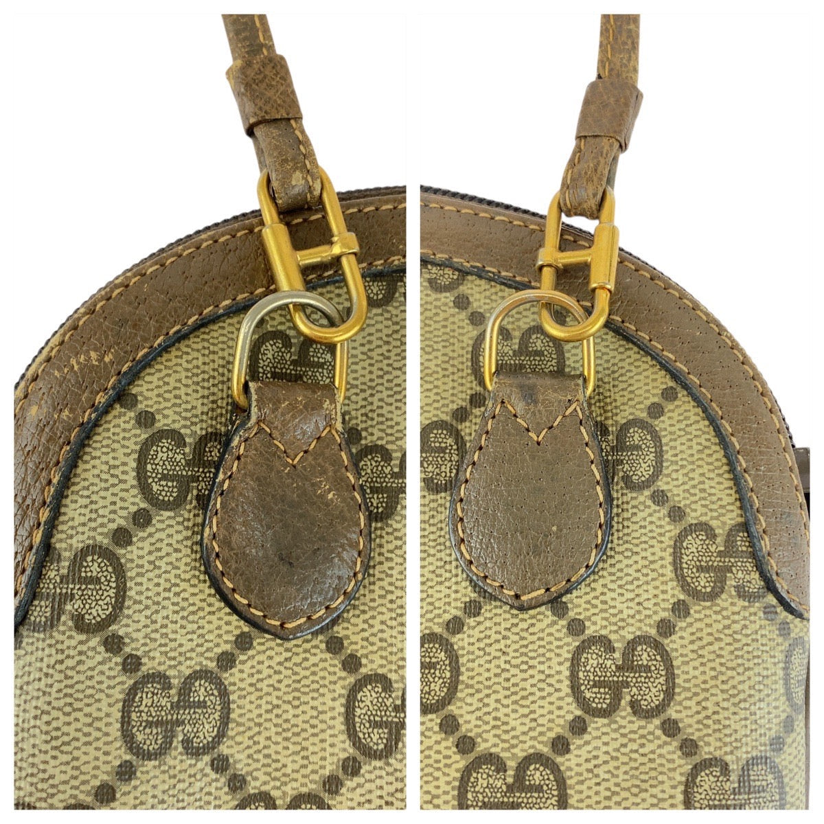 GUCCI Shoulder Bag 904 02 047 GG Supreme Canvas Beige Brown Gold Metal Old Gucci Shelly Line