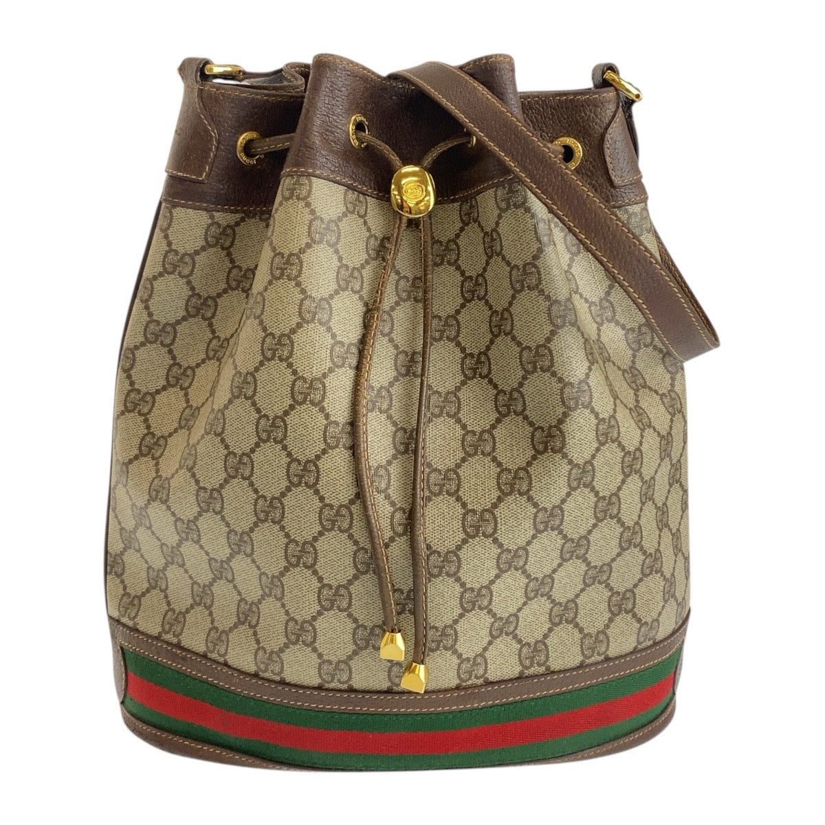 GUCCI Shoulder Bag 164 02 085 GG Supreme Canvas Beige Brown Gold Metal Old Gucci Shelly Line