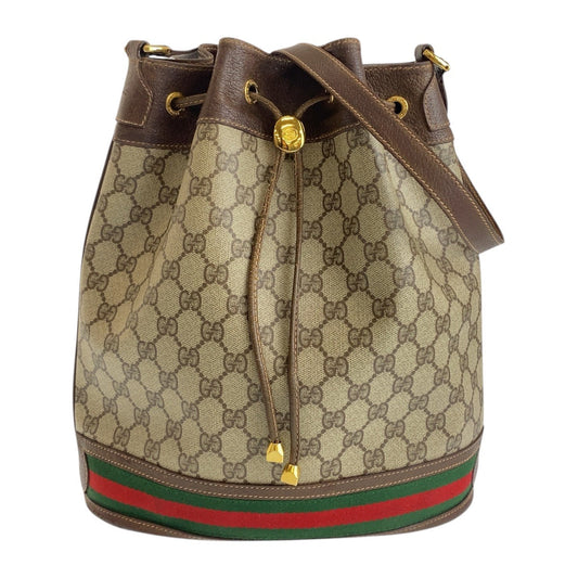 GUCCI Shoulder Bag 164 02 085 GG Supreme Canvas Beige Brown Gold Metal Old Gucci Shelly Line