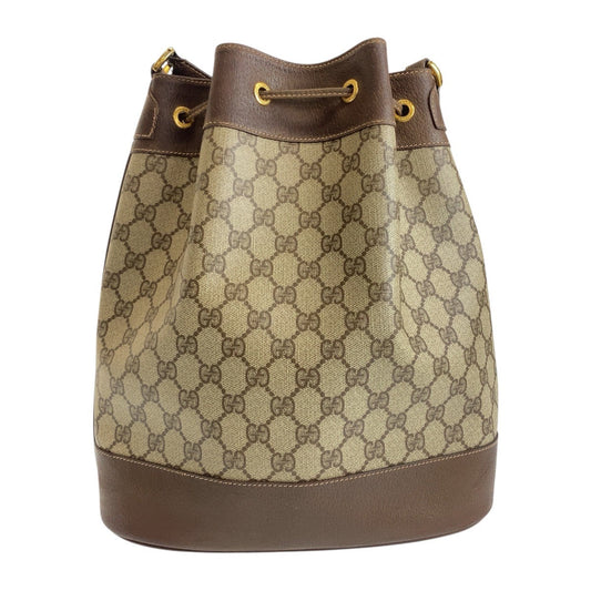 GUCCI Shoulder Bag 164 02 085 GG Supreme Canvas Beige Brown Gold Metal Old Gucci Shelly Line