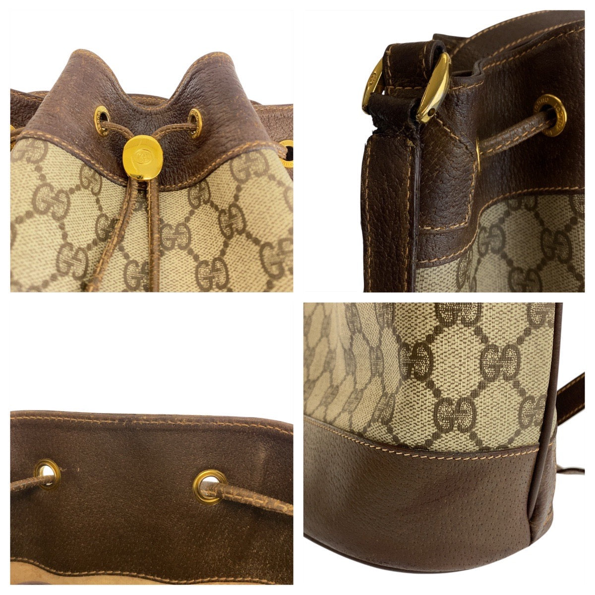 GUCCI Shoulder Bag 164 02 085 GG Supreme Canvas Beige Brown Gold Metal Old Gucci Shelly Line