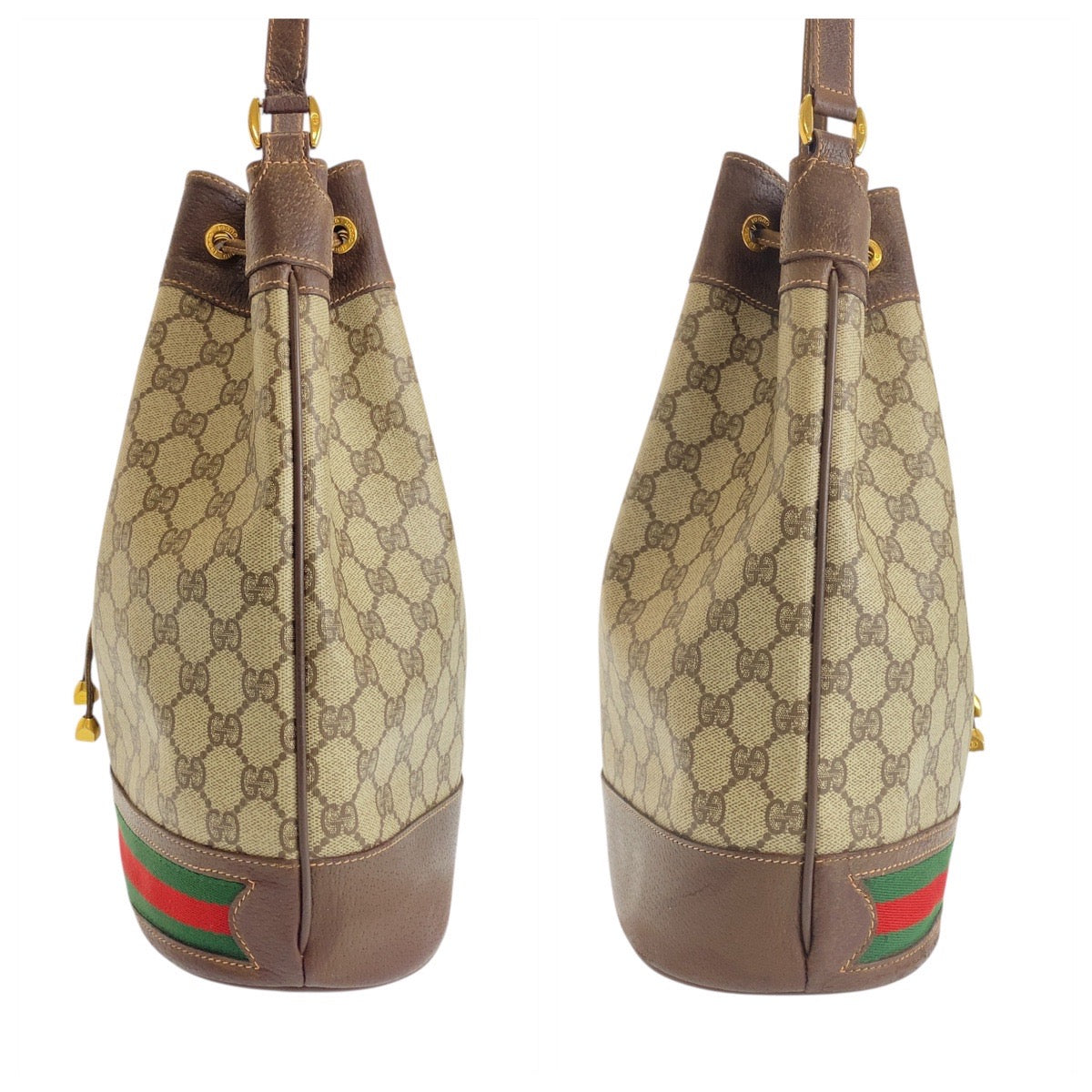 GUCCI Shoulder Bag 164 02 085 GG Supreme Canvas Beige Brown Gold Metal Old Gucci Shelly Line