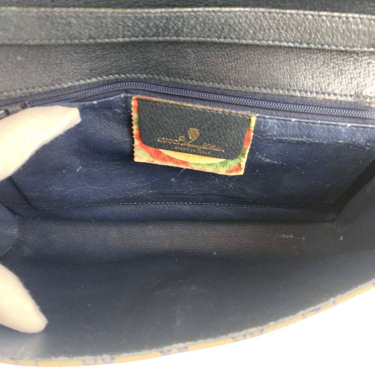 GUCCI Shoulder Bag 94 02 050 GG Supreme Canvas Navy Gray Gold Metal Old Gucci