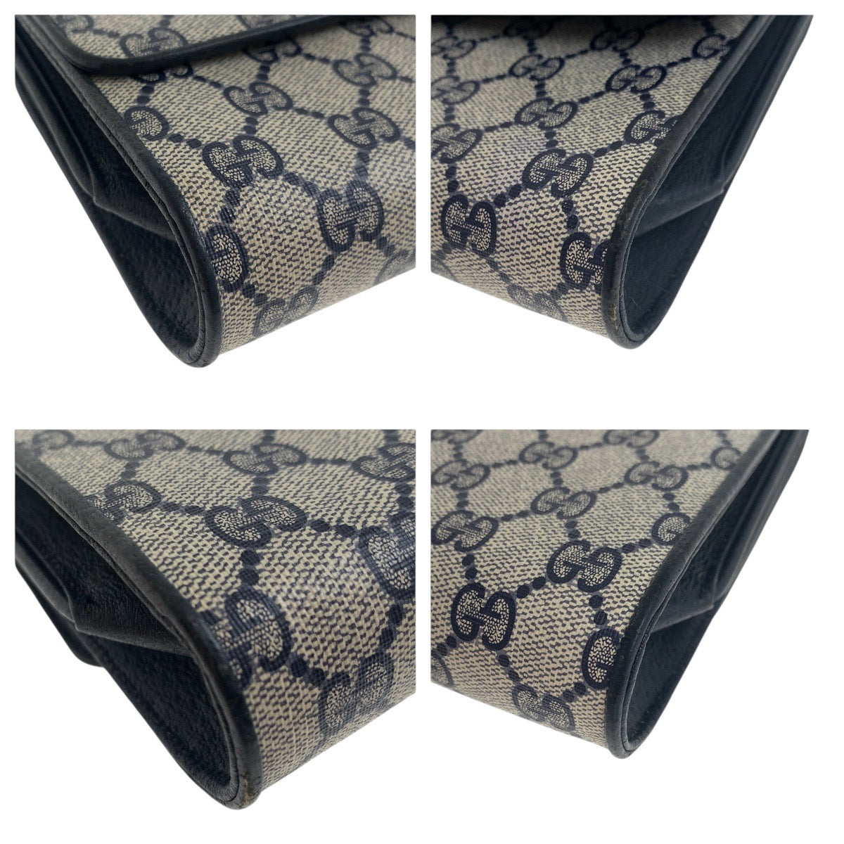 GUCCI Shoulder Bag 94 02 050 GG Supreme Canvas Navy Gray Gold Metal Old Gucci