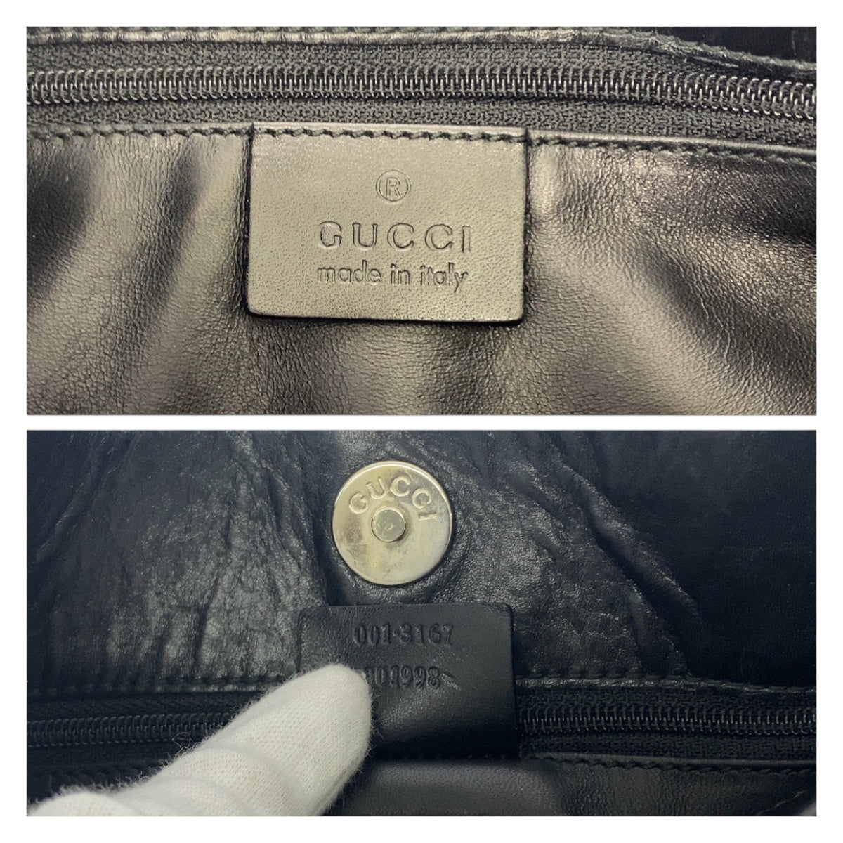 GUCCI Shoulder Bag 001 3167 leather Black SilverMetal