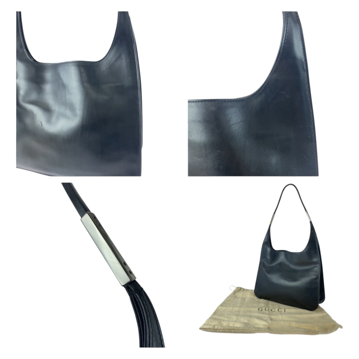 GUCCI Shoulder Bag 001 3167 leather Black SilverMetal