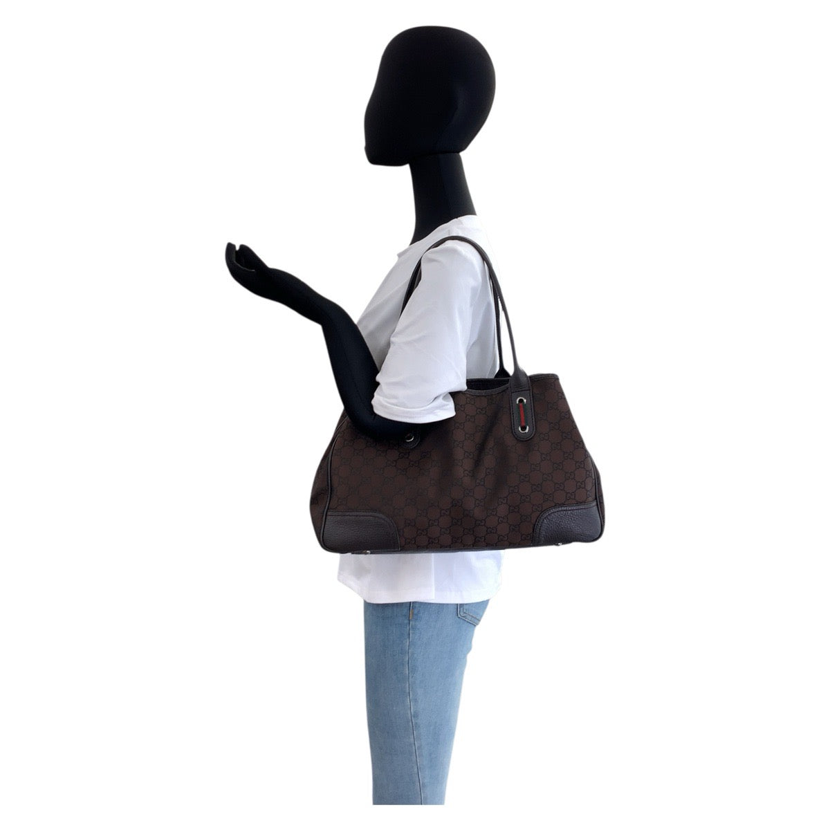 GUCCI Tote Bag 293592 GG canvas Brown Silver Metal Sherry line