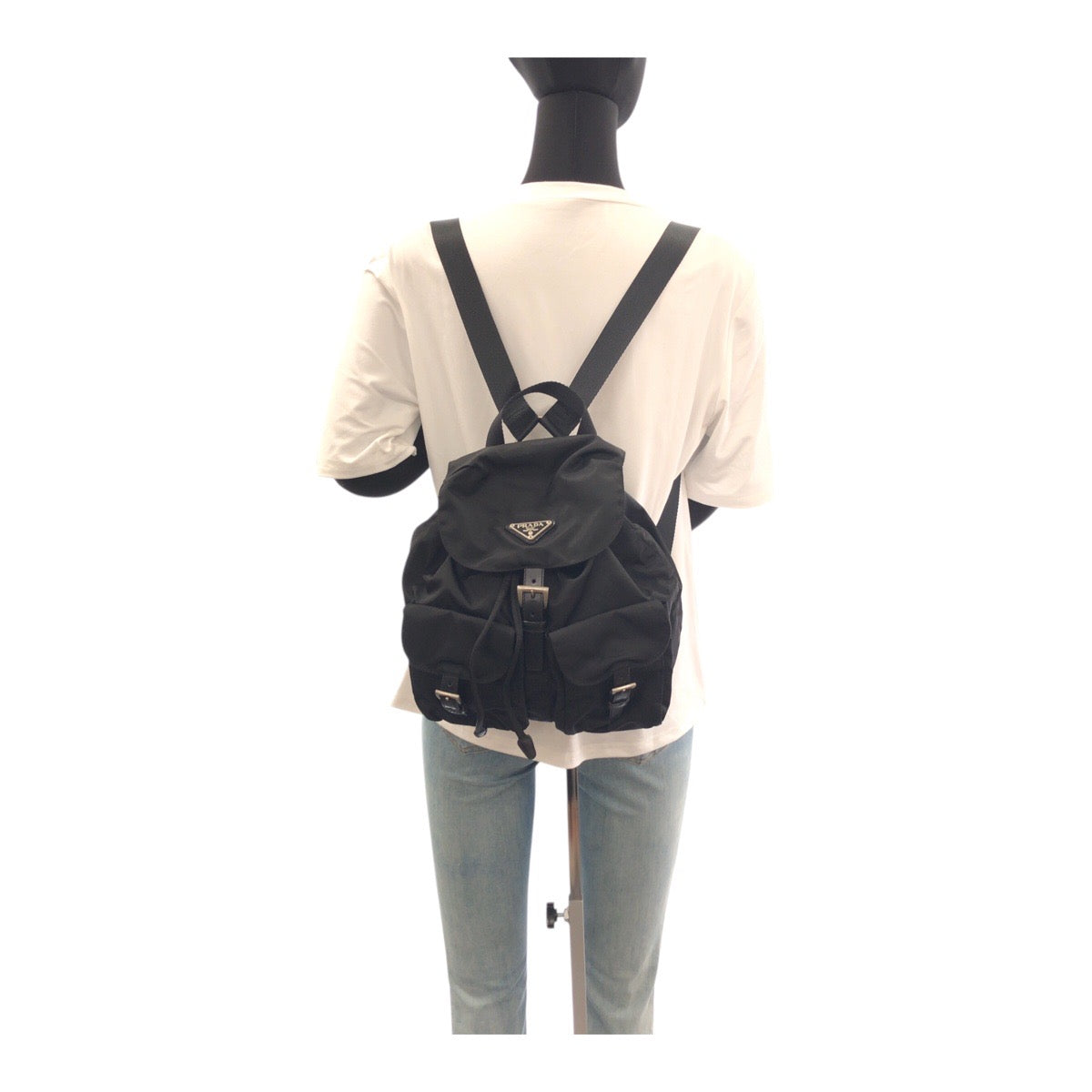 PRADA Backpack Nylon Black SilverMetal Test Triangle With logo
