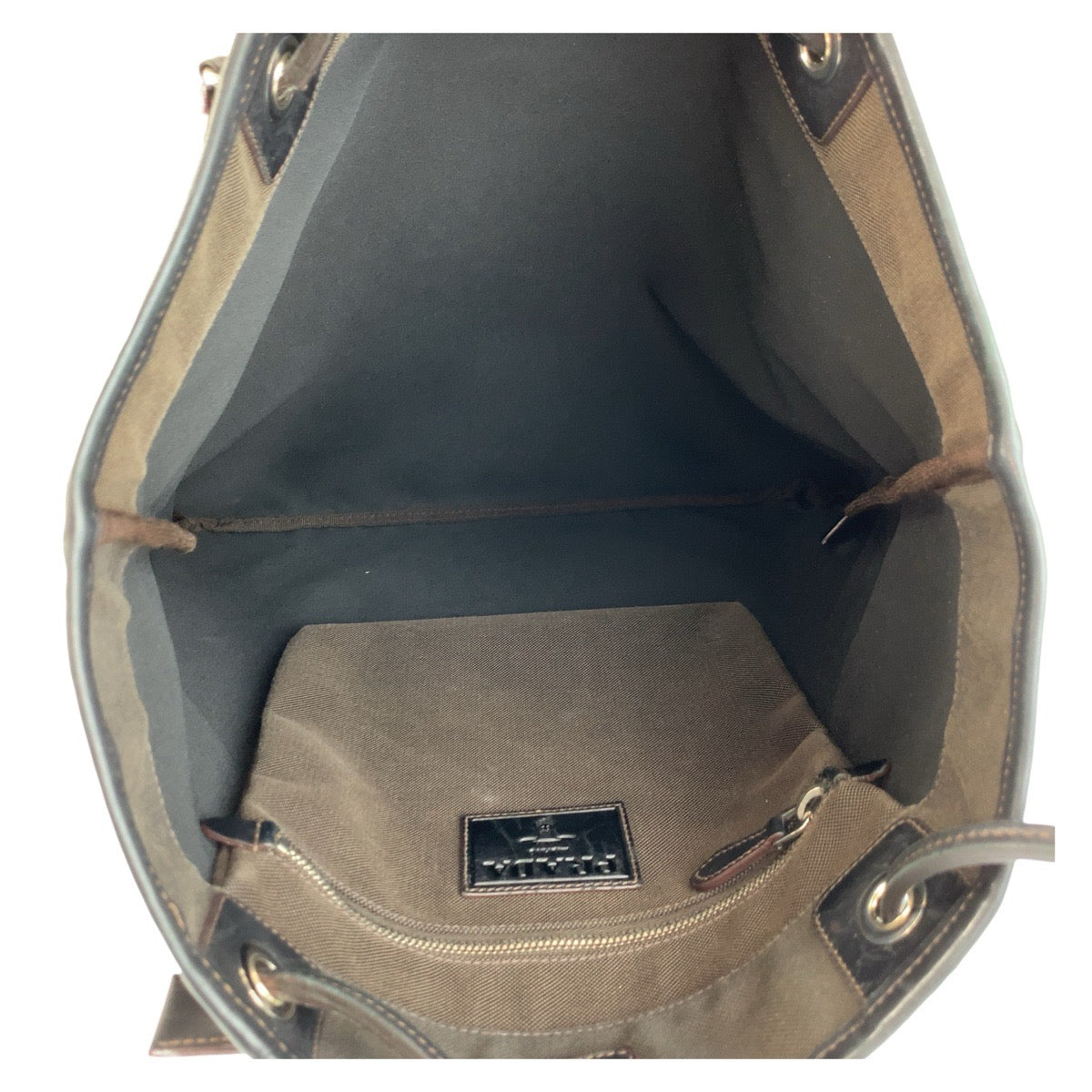 PRADA Tote Bag canvas Brown Silver Metal Logo jacquard