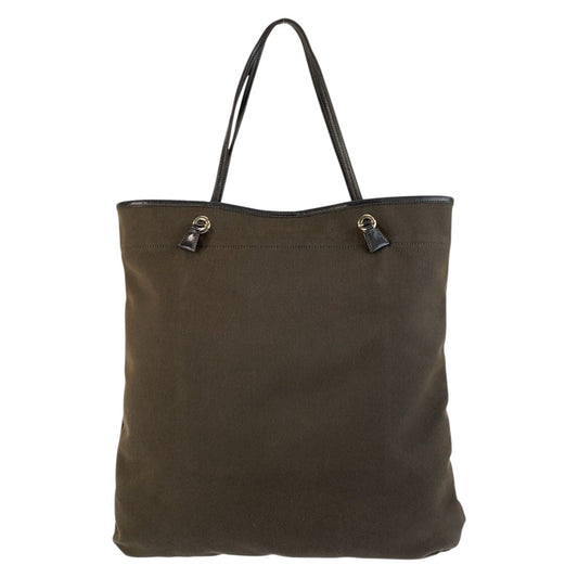 PRADA Tote Bag canvas Brown Silver Metal Logo jacquard