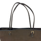 PRADA Tote Bag canvas Brown Silver Metal Logo jacquard