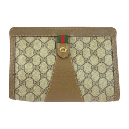 GUCCI Clutch bag 89 01 032 GG Supreme Canvas Brown Beige Gold Metal Old Gucci Shelly Line