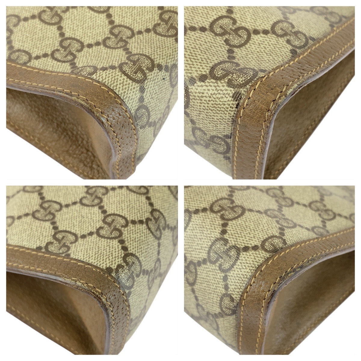 GUCCI Clutch bag 89 01 032 GG Supreme Canvas Brown Beige Gold Metal Old Gucci Shelly Line