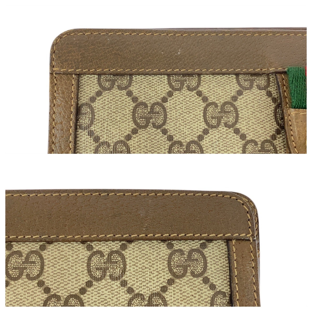 GUCCI Clutch bag 89 01 032 GG Supreme Canvas Brown Beige Gold Metal Old Gucci Shelly Line