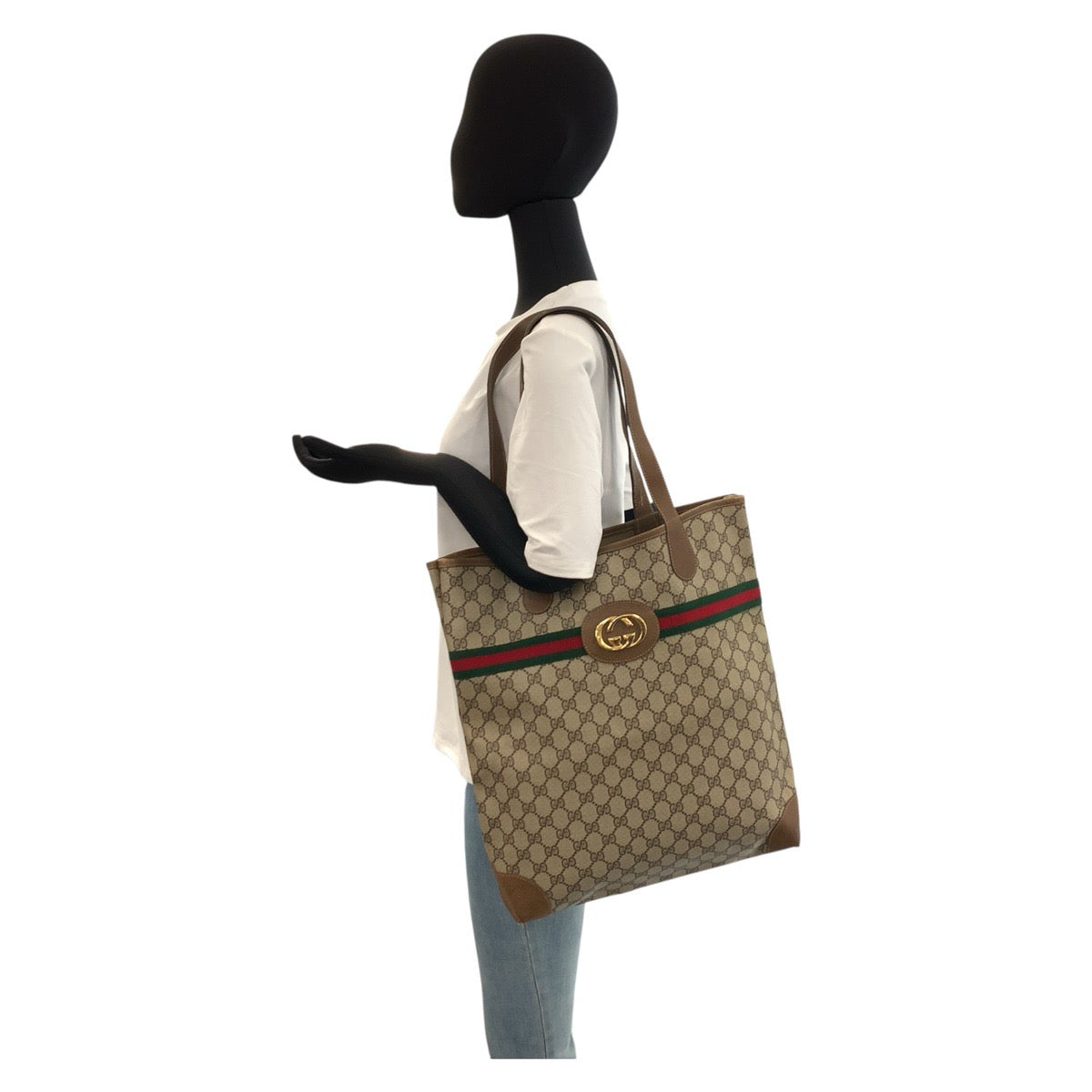 GUCCI Tote Bag 002 904 0131 GG Supreme Canvas Beige Gold Metal Sherry Line Old Gucci