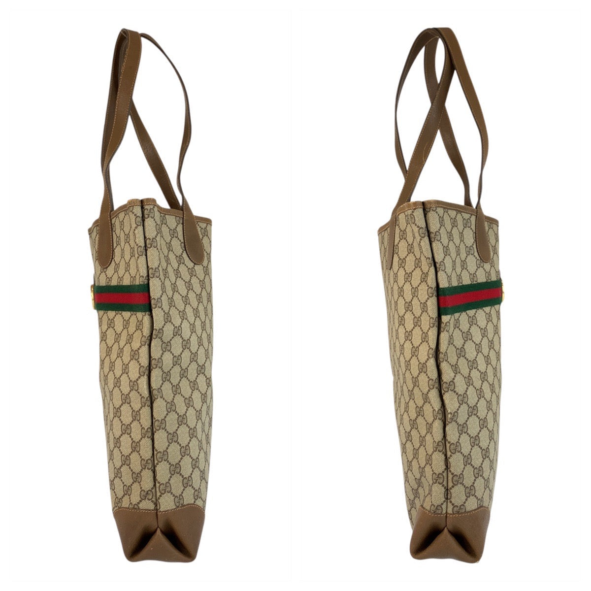 GUCCI Tote Bag 002 904 0131 GG Supreme Canvas Beige Gold Metal Sherry Line Old Gucci