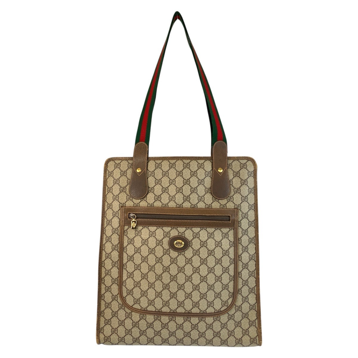 GUCCI Tote Bag 89 02 092 GG Supreme Canvas Beige Brown Gold Metal Sherry Line Old Gucci