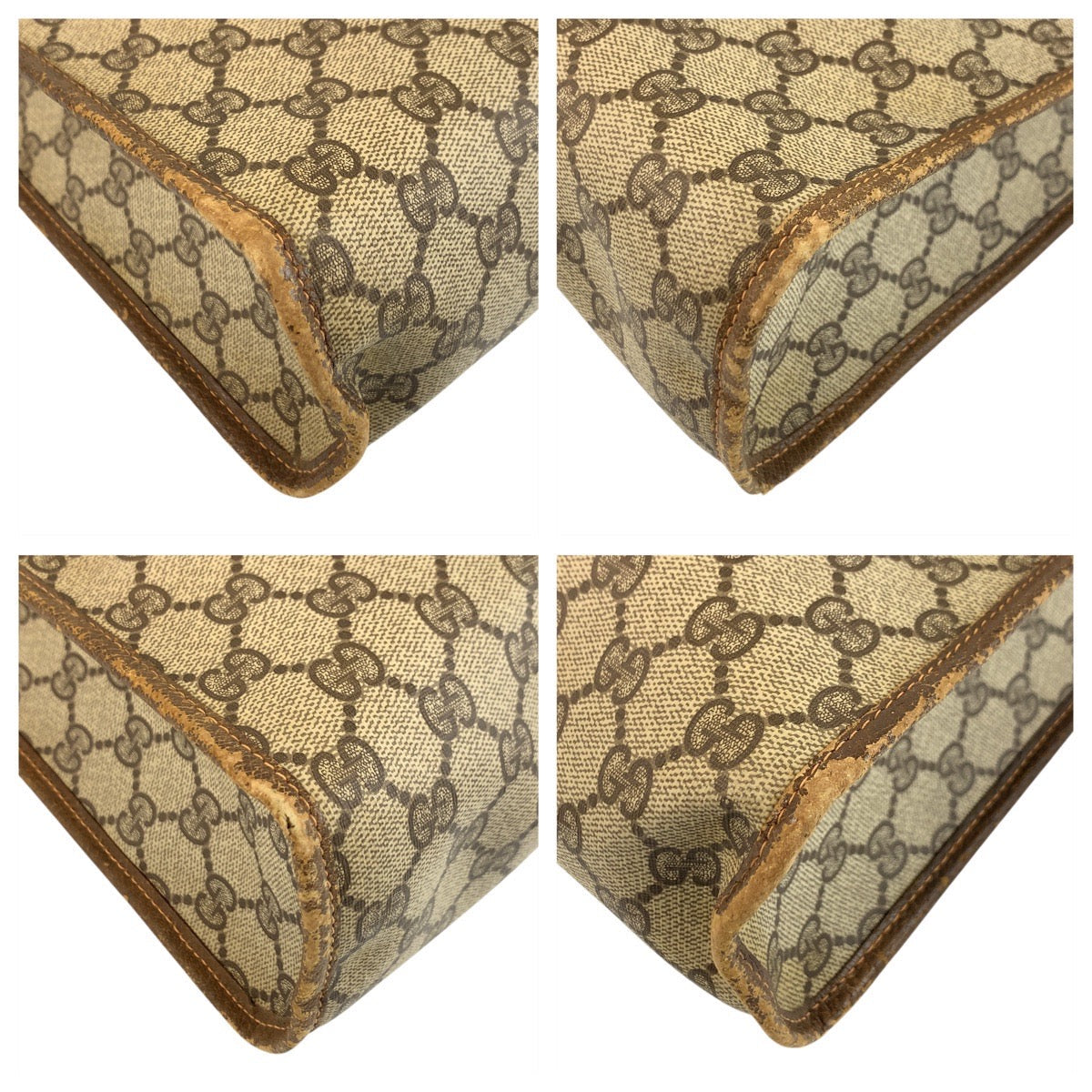 GUCCI Tote Bag 89 02 092 GG Supreme Canvas Beige Brown Gold Metal Sherry Line Old Gucci