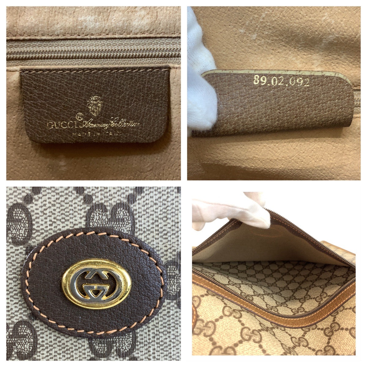 GUCCI Tote Bag 89 02 092 GG Supreme Canvas Beige Brown Gold Metal Sherry Line Old Gucci