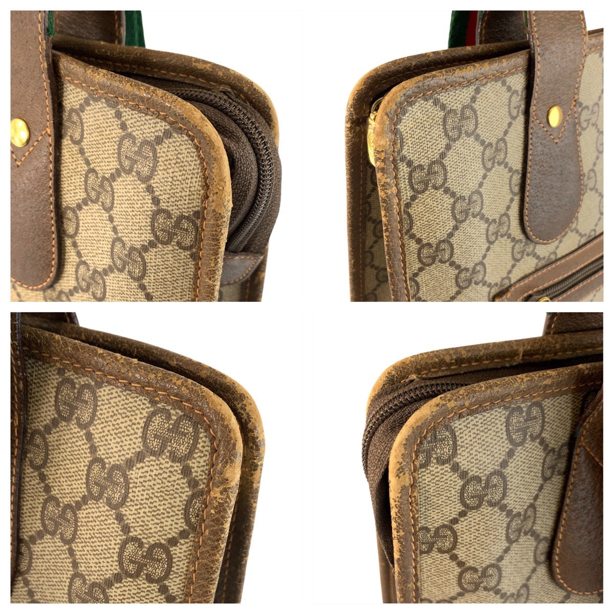 GUCCI Tote Bag 89 02 092 GG Supreme Canvas Beige Brown Gold Metal Sherry Line Old Gucci