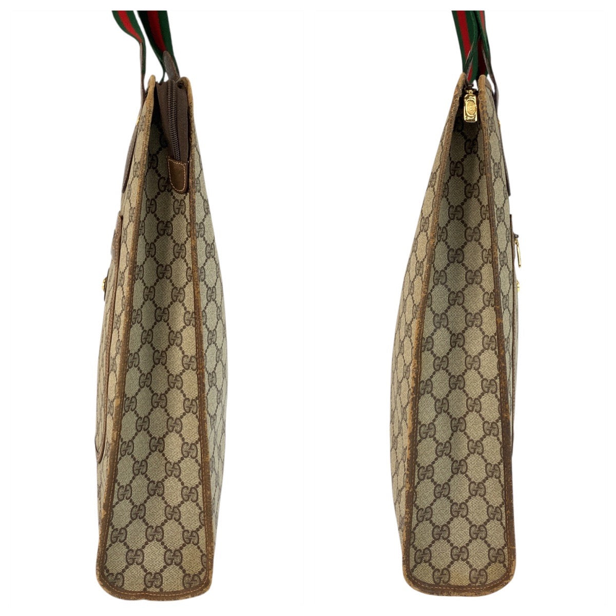 GUCCI Tote Bag 89 02 092 GG Supreme Canvas Beige Brown Gold Metal Sherry Line Old Gucci