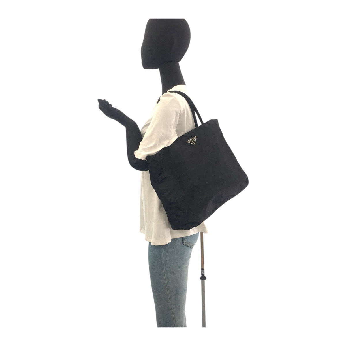 PRADA Tote Bag Nylon Black SilverMetal Test Triangle With logo