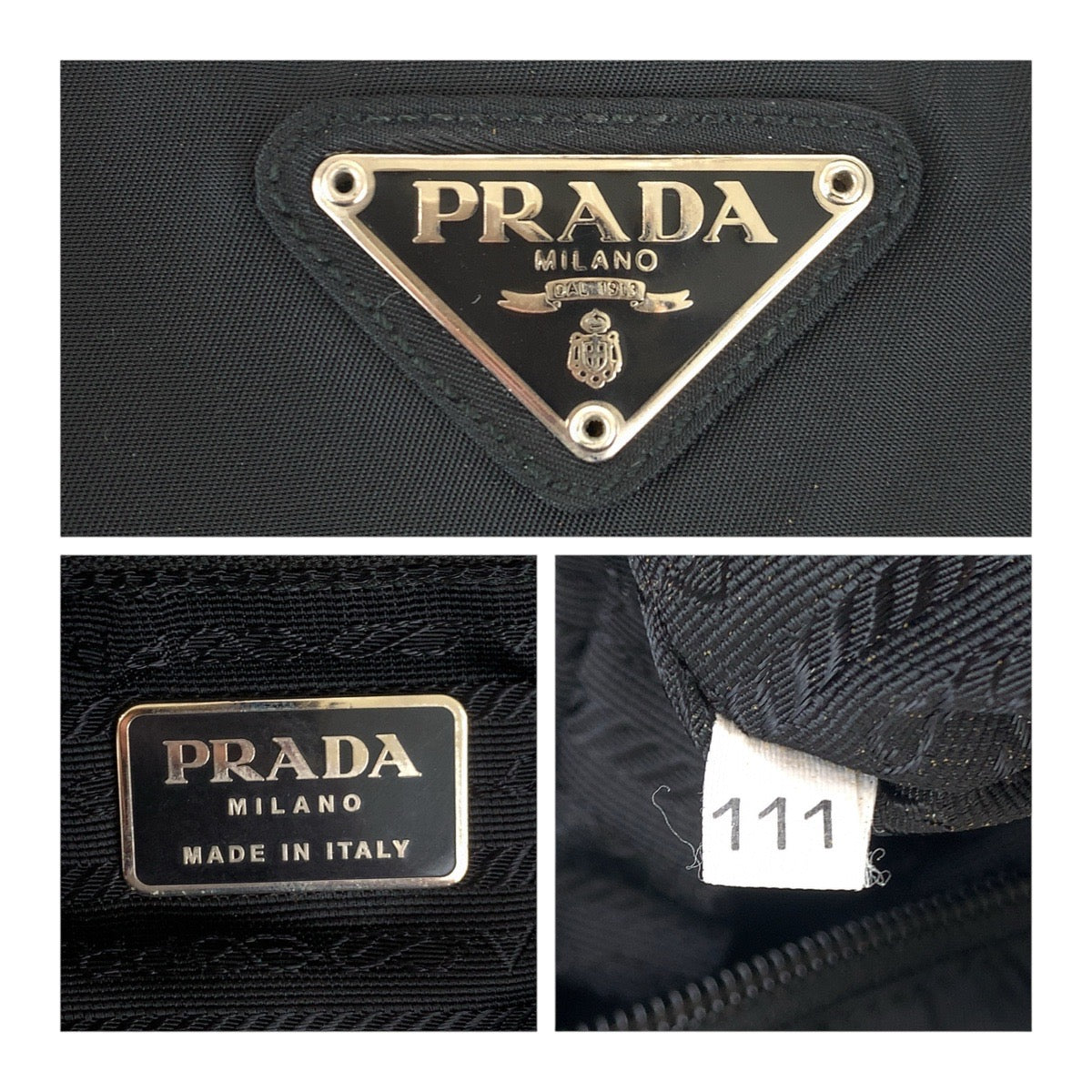 PRADA Tote Bag Nylon Black SilverMetal Test Triangle With logo